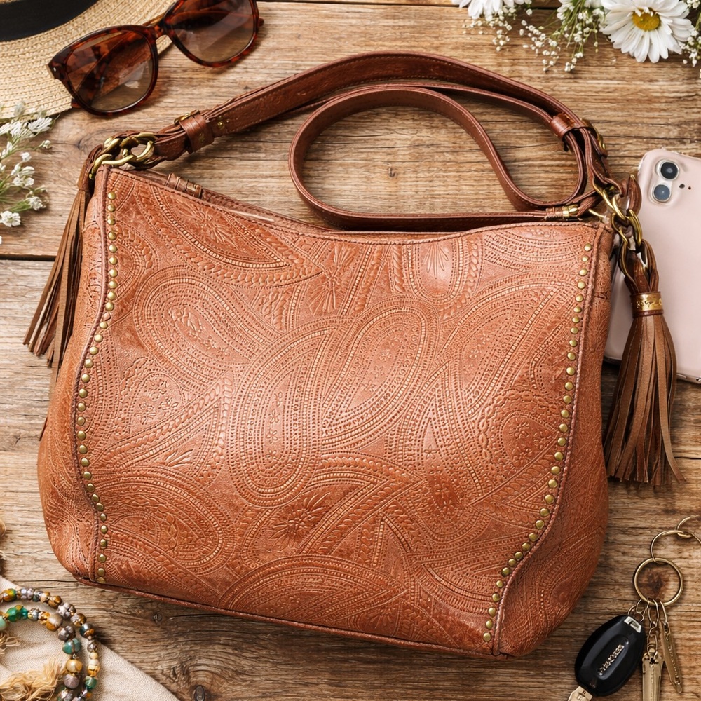 The Sak Sliver Lake Embossed Leather Vintage Finished Hobo Shoulder Bag NWT - Picture 9 of 9